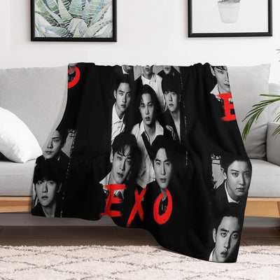 EXO Kpop Group Members Black And White Korean Kpop RGB Color Design Wrinkle-free Throw Blanket
