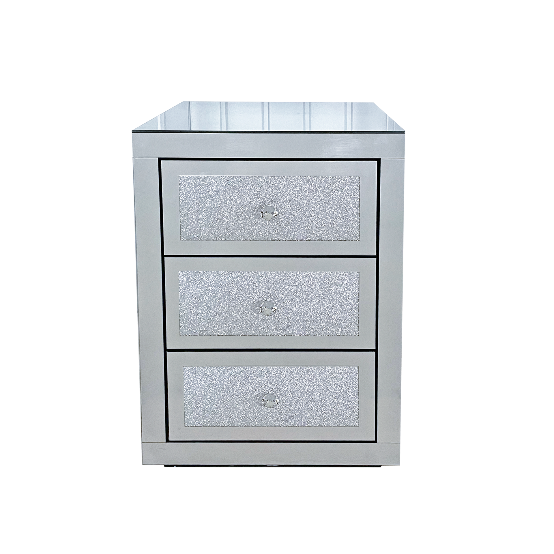 3-Drawer Mirrored Nightstand Bedside Table Glass Accent End Table