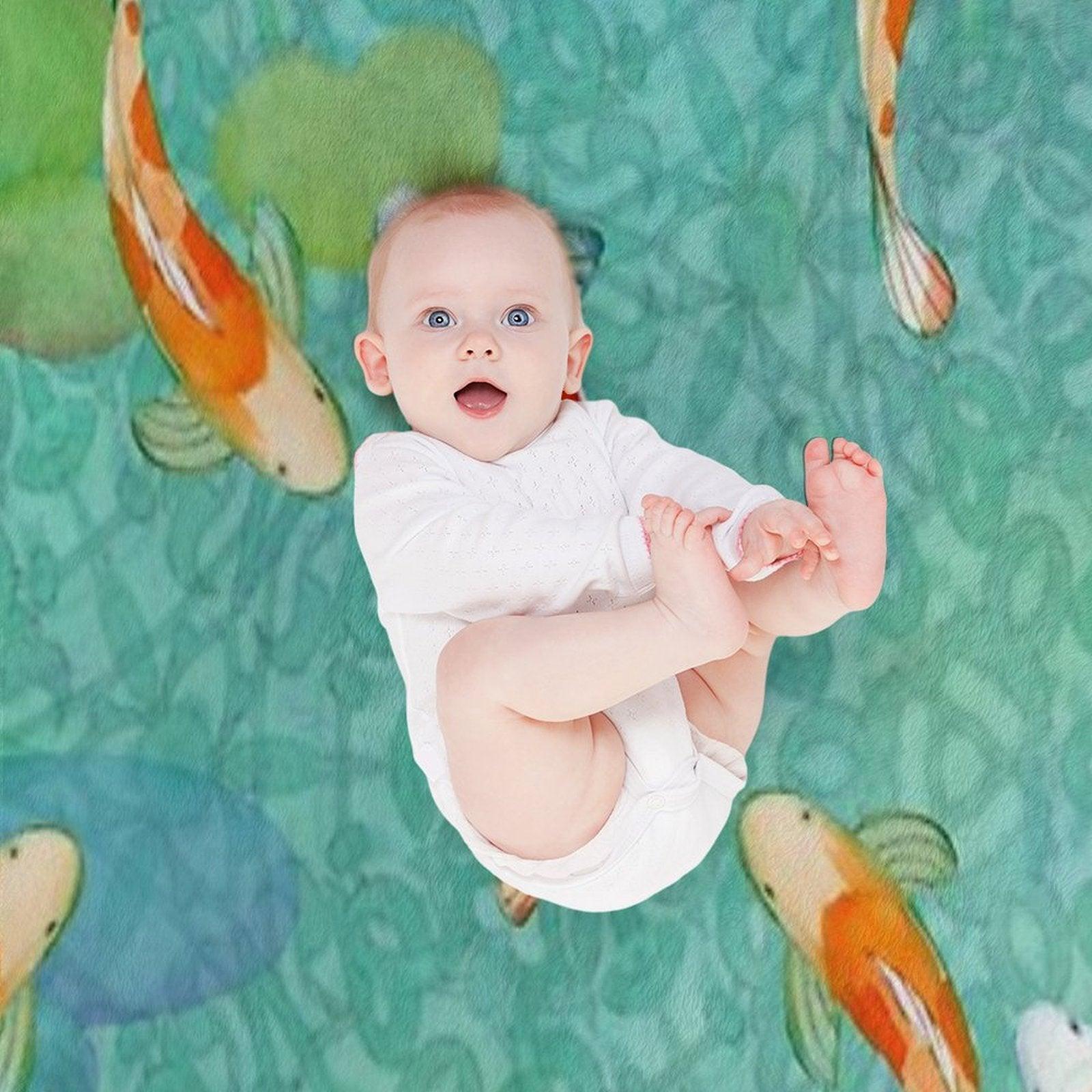 Koi Fish on Turquoise Throw Blanket