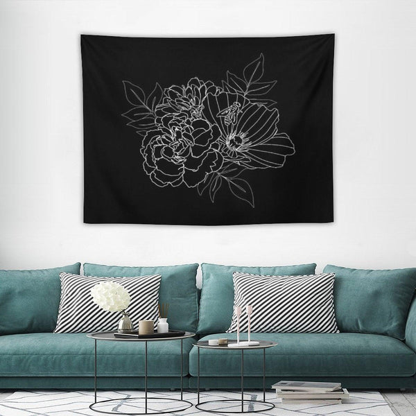 Black Floral Arrangment Tapestry
