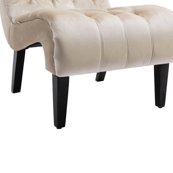 Modern Velvet Armless Accent Chair — Upholstered Button Fabric with Wooden Legs