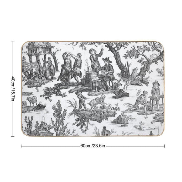 Black And White Toile De Jouy Bath Mat
