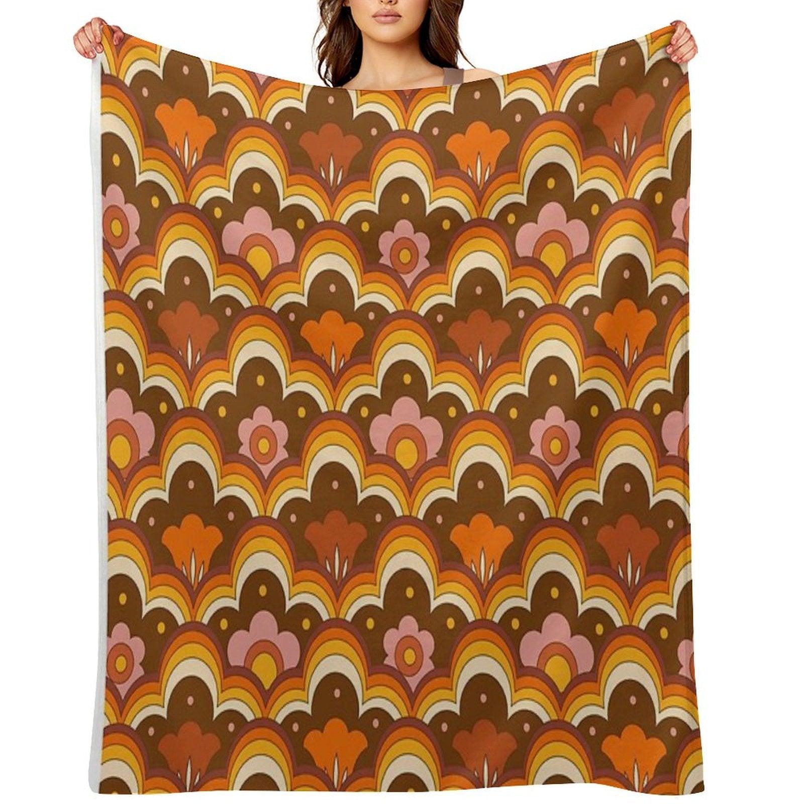 70s 60s Retro Psychedelic Flower Power, Floral Pattern Throw Blanket