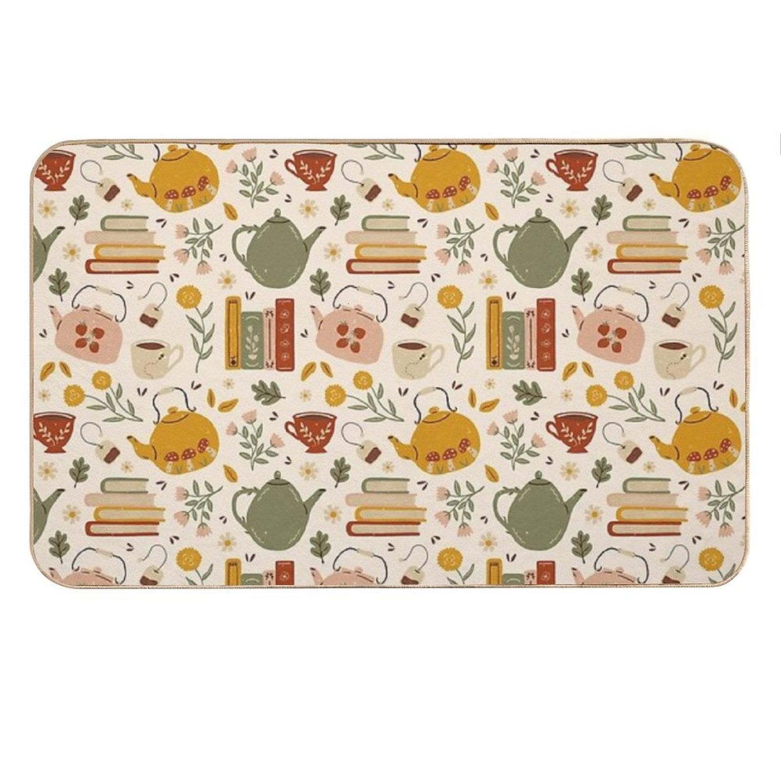Flowery Books And Tea Bath Mat