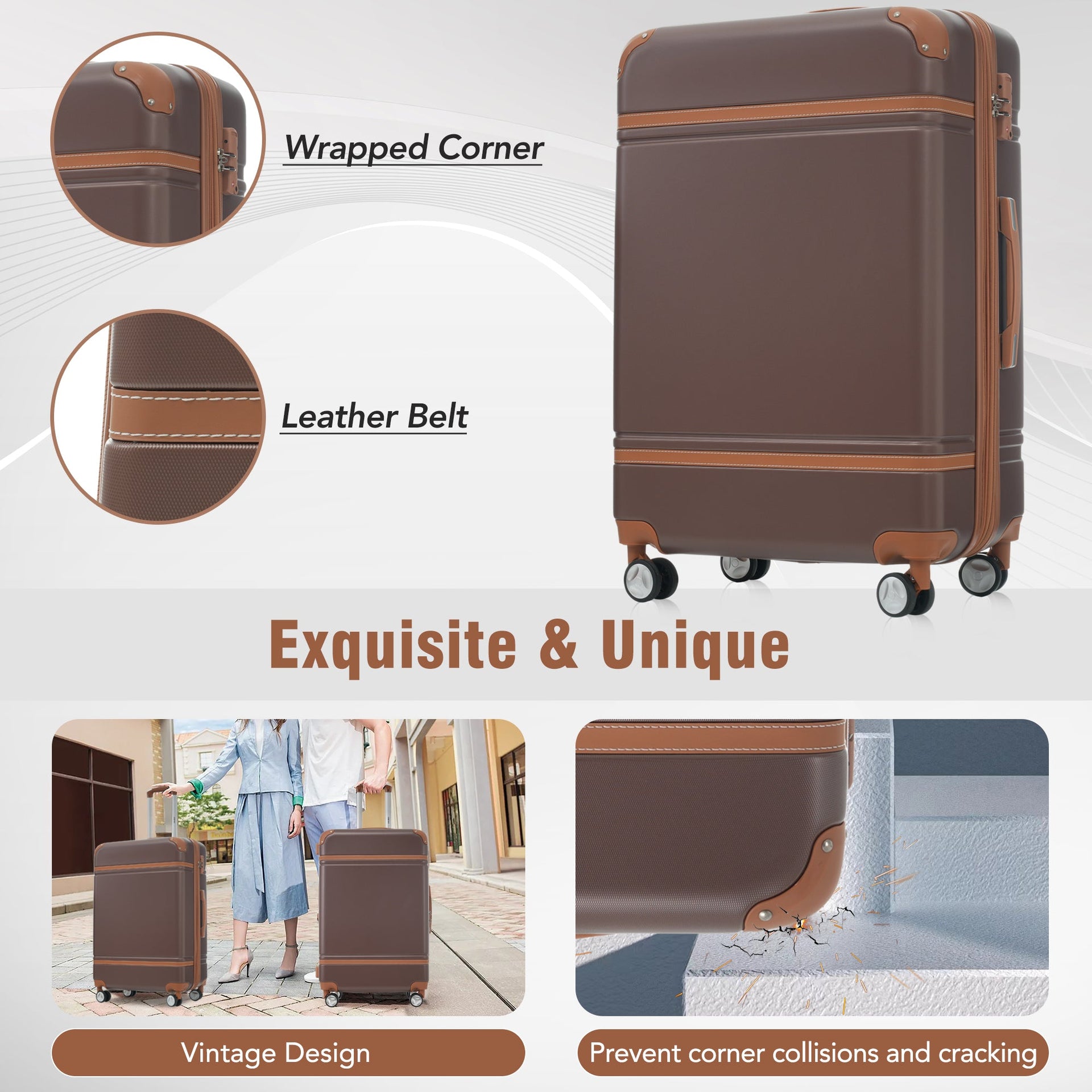 Hardshell Luggage Sets 4 Pieces 20'+24'+28' Luggages and Cosmetic Case Spinner Suitcase with TSA Lock Lightweight