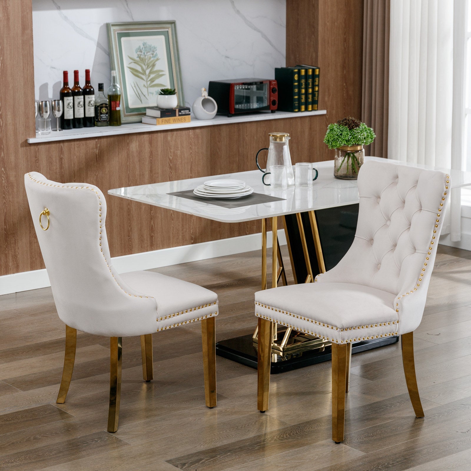 Nikki Collection Modern Tufted Solid Wood Velvet Upholstered Dining Chair with Gold Legs