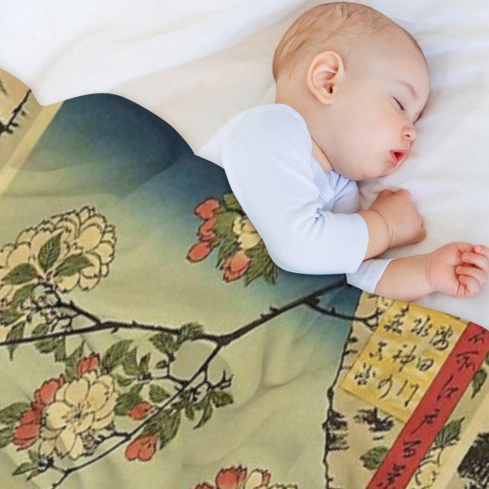 Japanese Print with A Lake And Mountains Throw Blanket