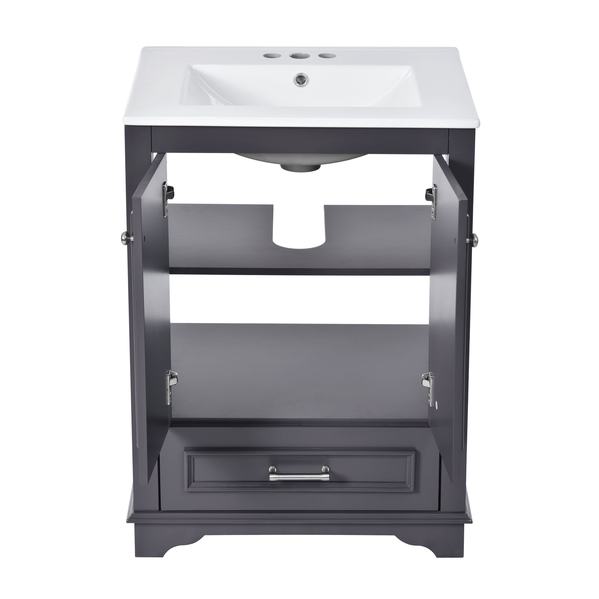 Bathroom Vanity with Ceramic Sink and Modern Freestanding Storage Cabinet, Soft-Close Doors