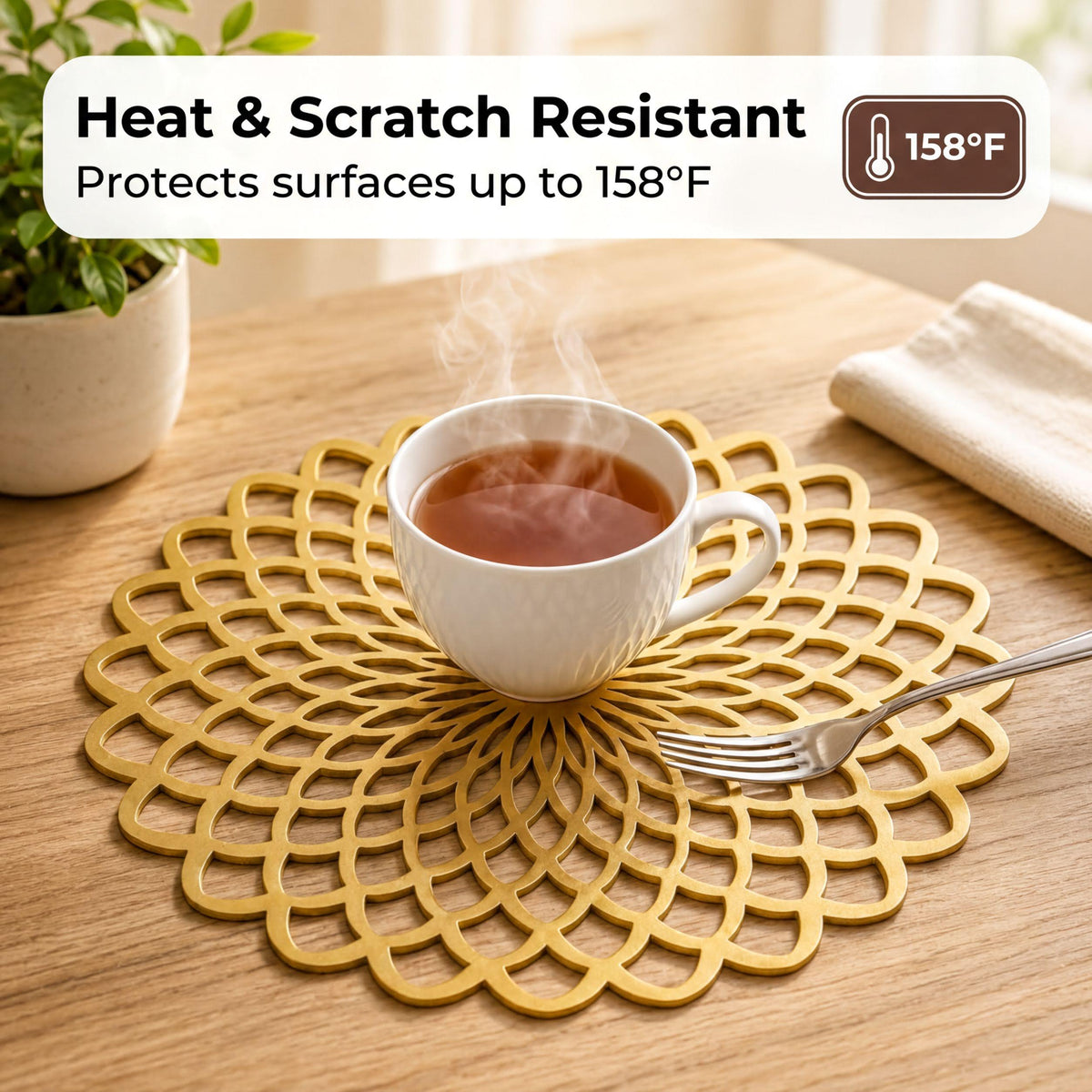 Gold Wooden Trivet - Heat Resistant MDF Wood Carved Placemats for Dining Table