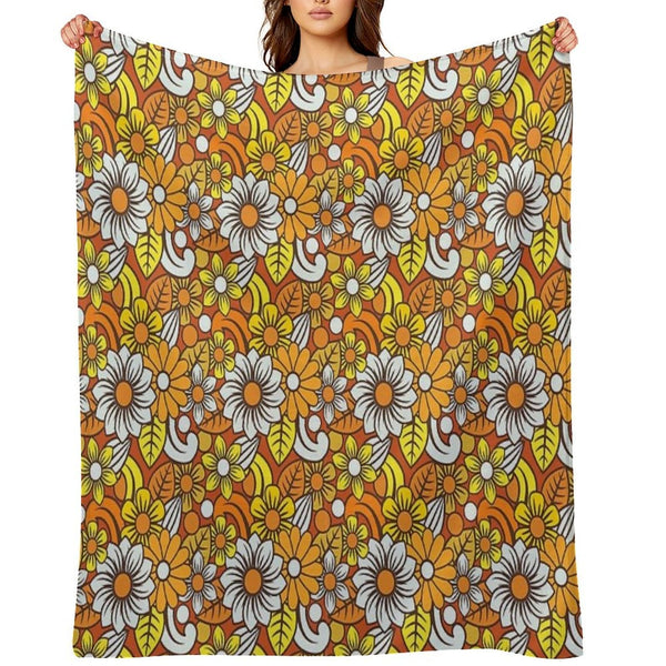 Retro 70s Flower Pattern Comfort Throw Blanket