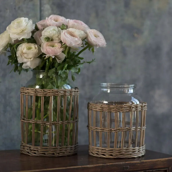 Wicker Basket with Glass Canister