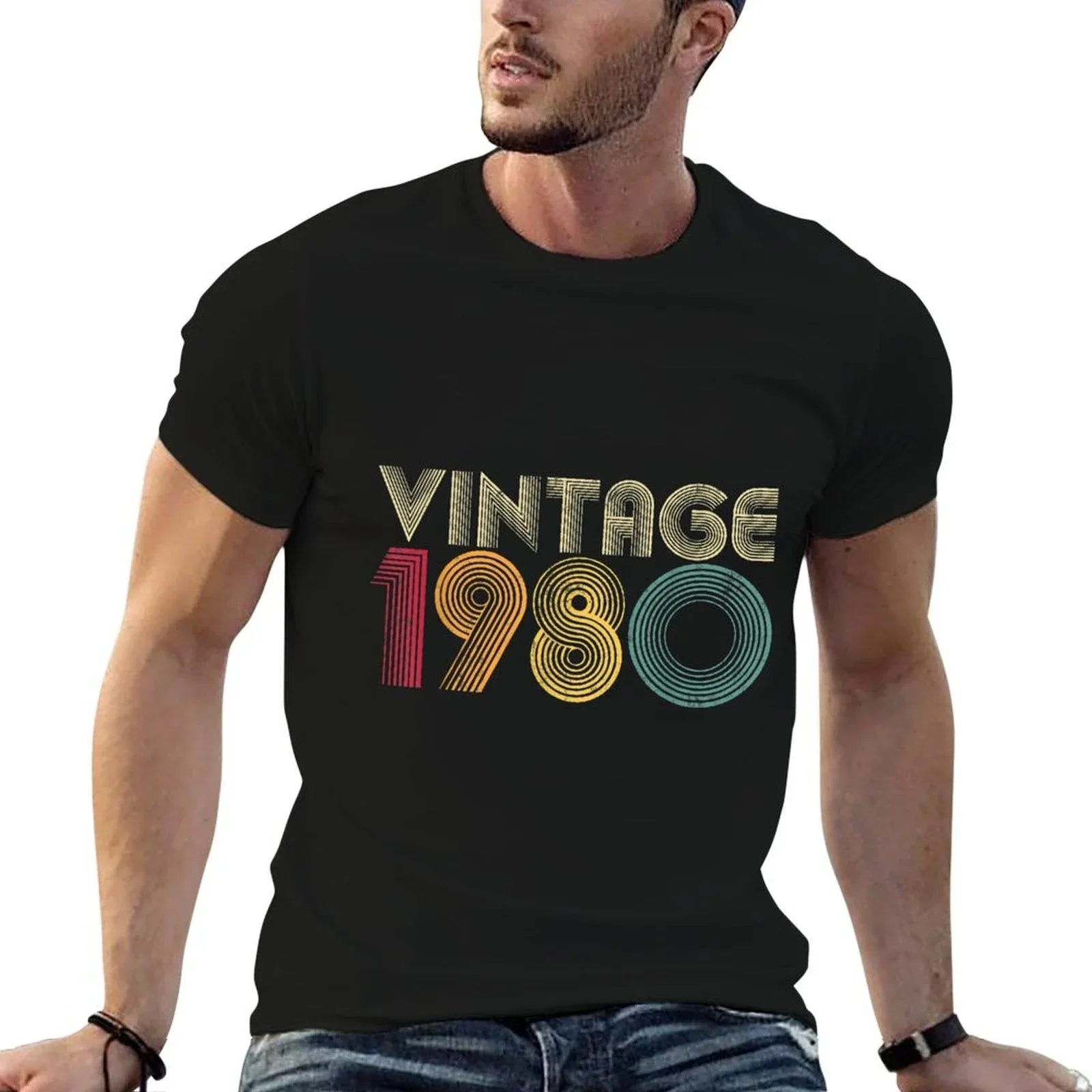 40th Birthday Gift 1980 Vintage Retro Men Women 40 Years Old  Polyester Blend T-Shirt