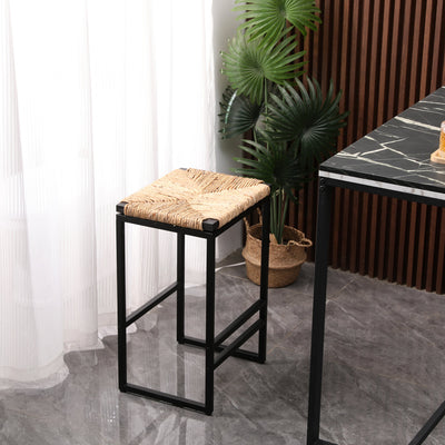 Set of 2 Backless Water Hyacinth Woven Bar Stools with Footrest Natural Finish