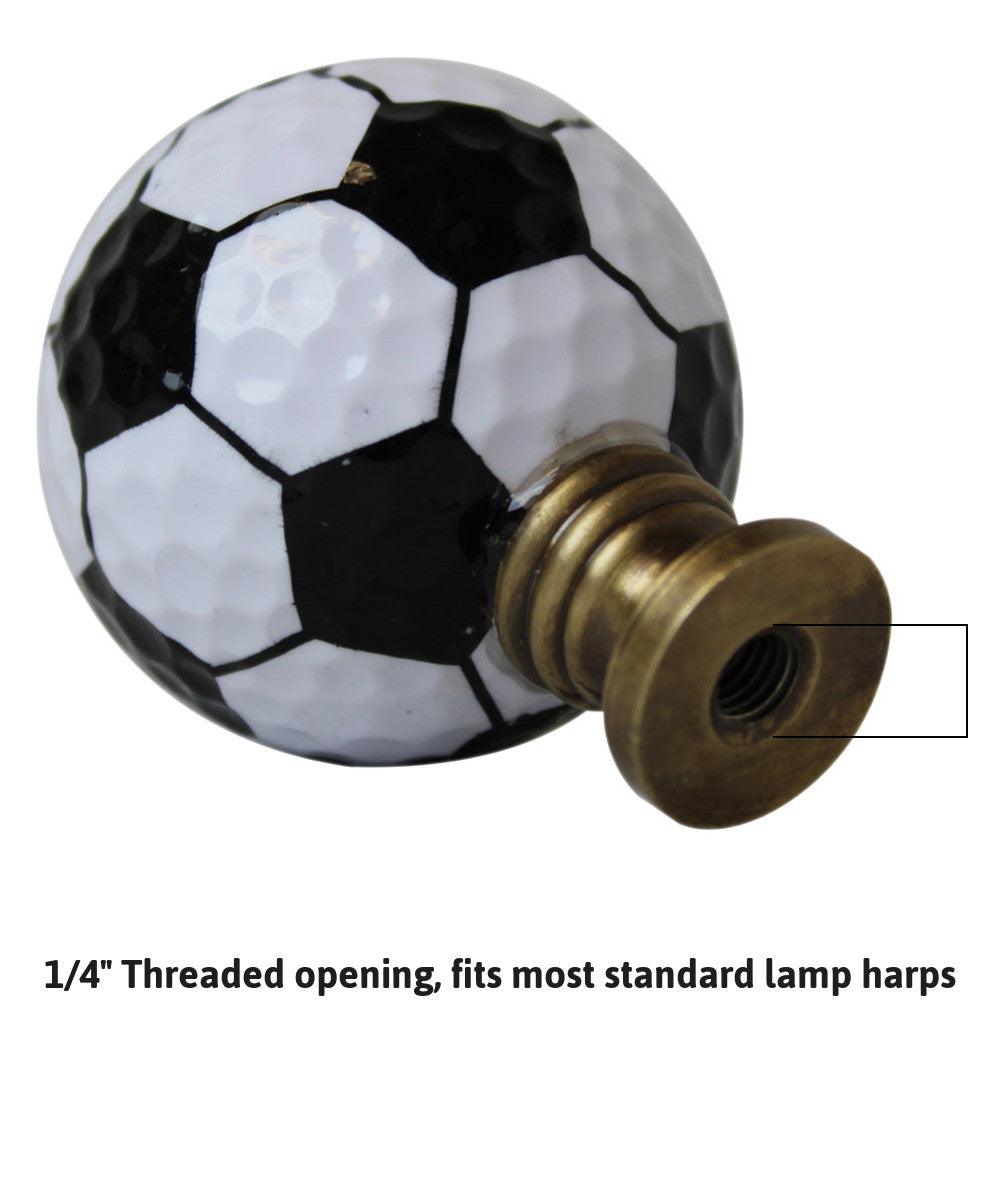 Soccer Ball Lamp Finial, Black and White Pentagon Pattern, 2.25