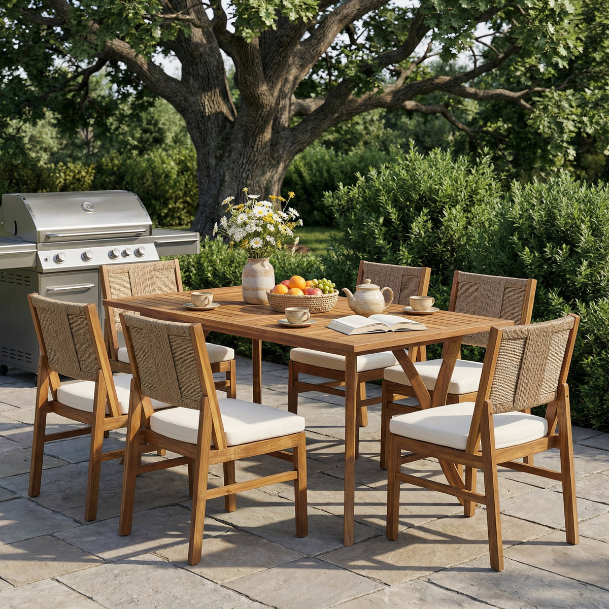 Outdoor 7 Piece Patio Rustic Acacia Wood Dining Set