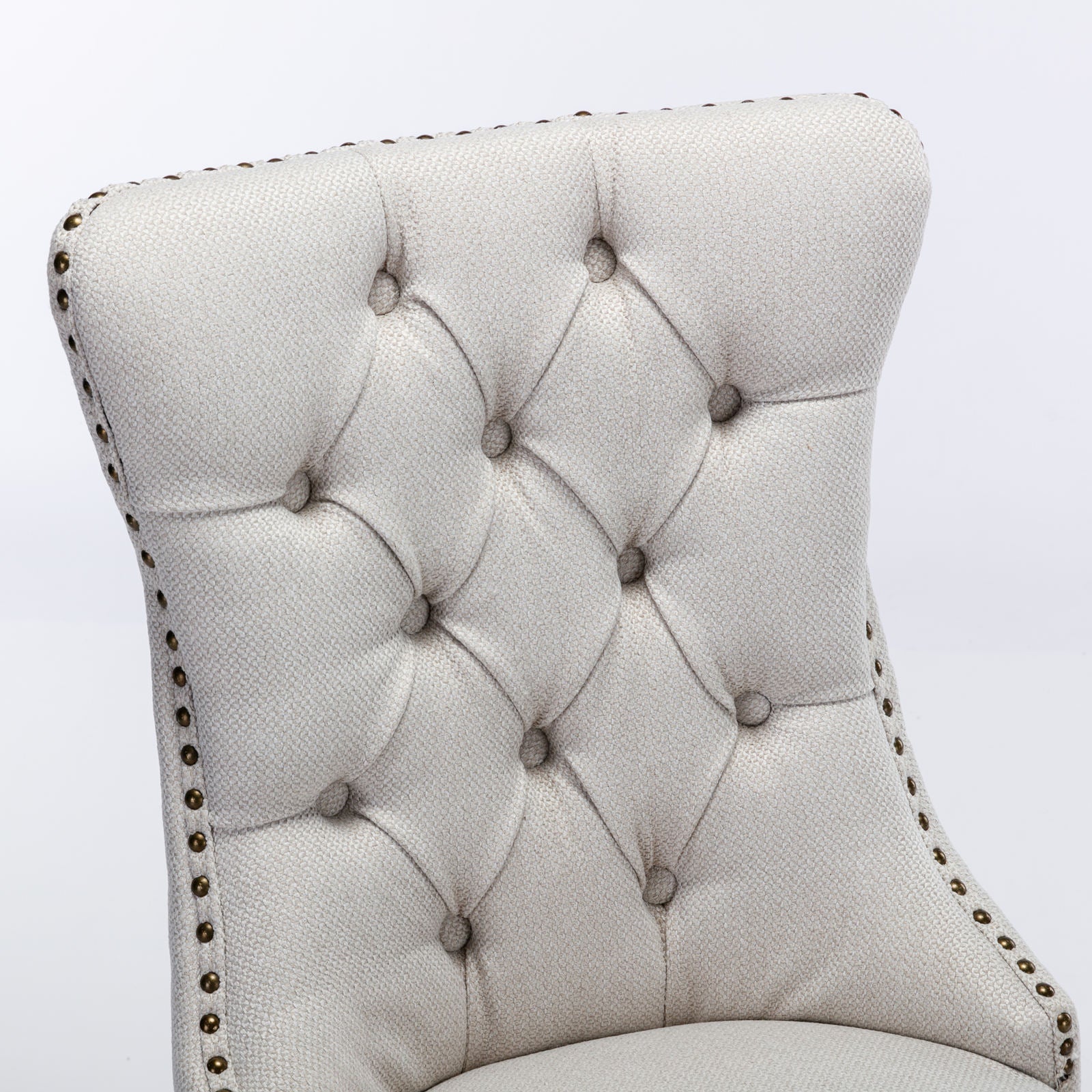 Nikki Collection Modern Tufted Solid Wood Flax Upholstered Dining Chair Nailhead Trim Set