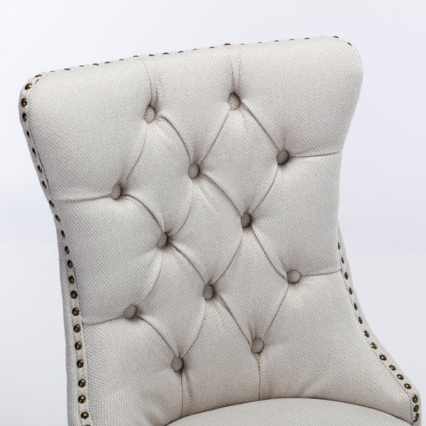 Nikki Collection Modern Tufted Solid Wood Flax Upholstered Dining Chair Nailhead Trim Set