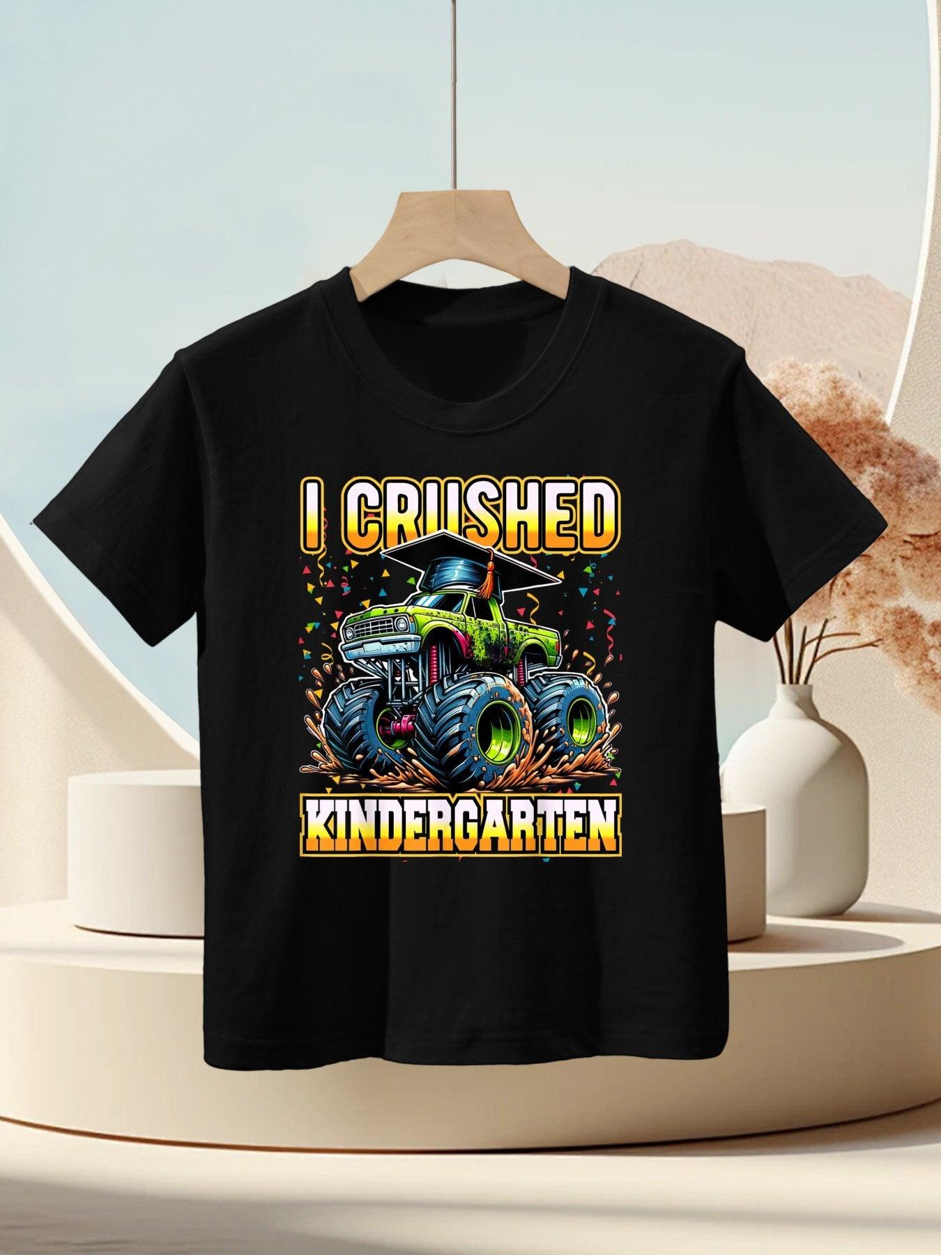 Graduation Kindergarten Monster Truck Boys I Crushed Grad Kids T-Shirt