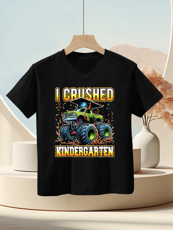 Graduation Kindergarten Monster Truck Boys I Crushed Grad Kids T-Shirt