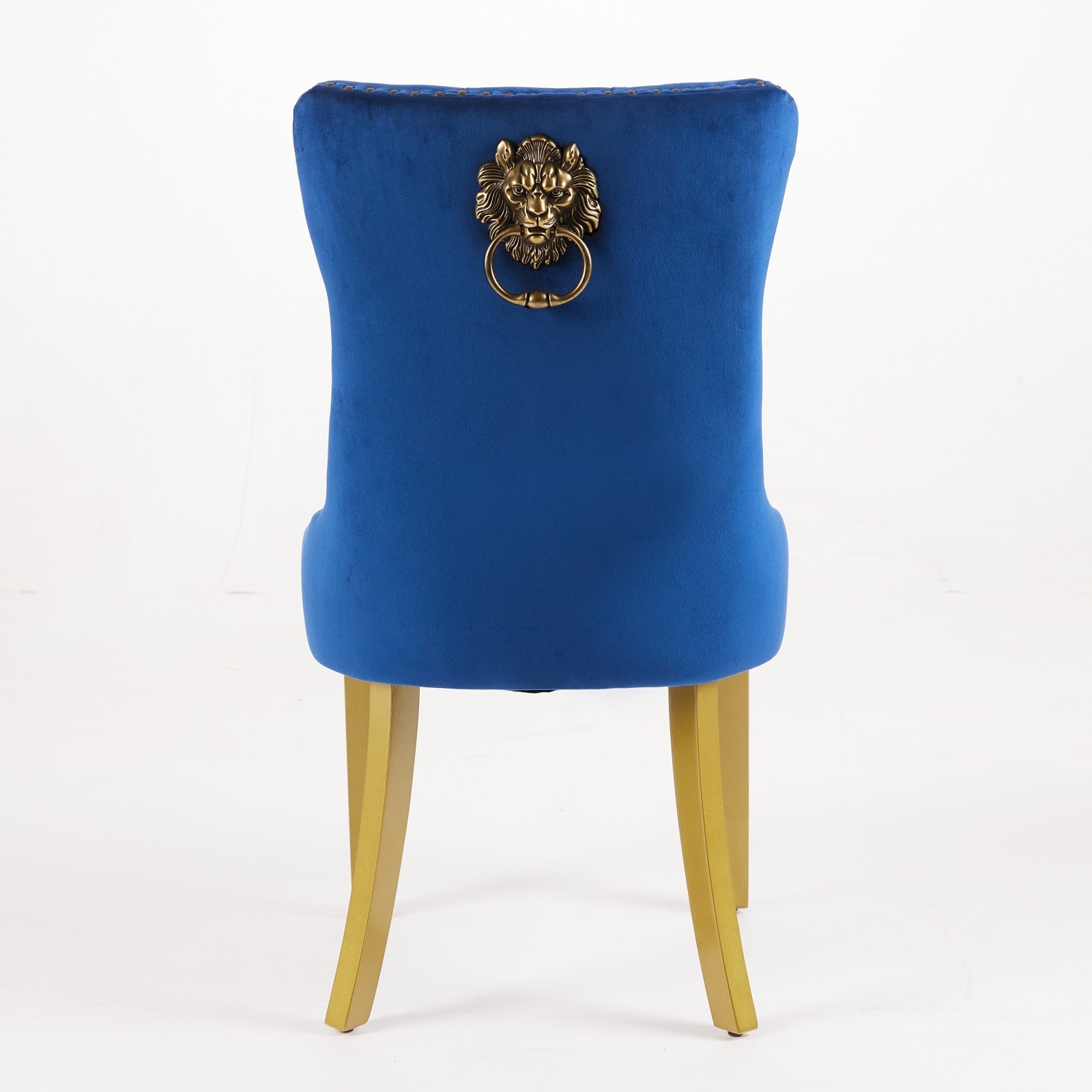 Mid-Century Modern Tufted Solid Wood Velvet Dining Chair with Lion Head Pull Ring