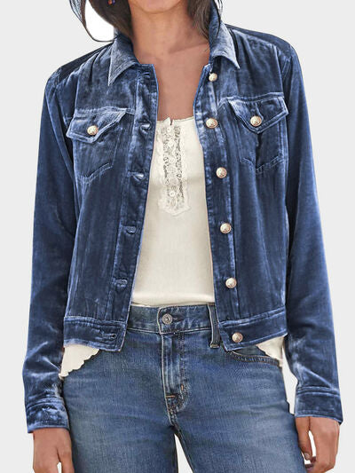 Casual Button-Up Long Sleeve Jacket with Chest Pockets and Relaxed Fit