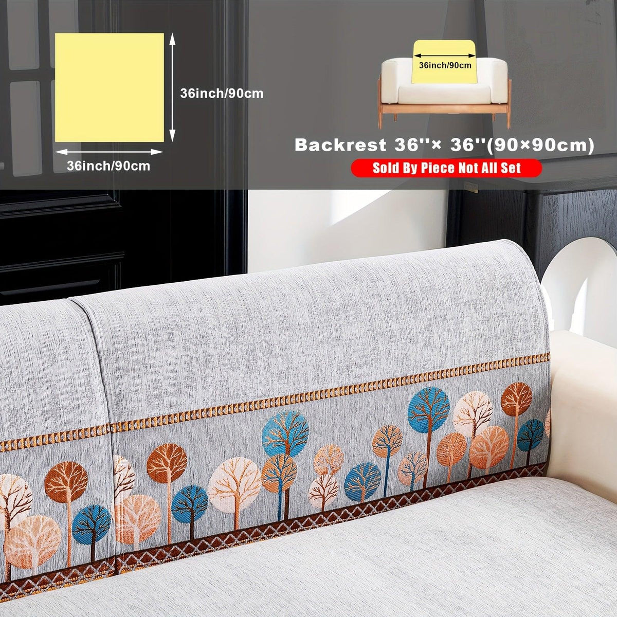 Pet Proof Couch Cover - Boho Chenille Sofa Cover with Tree Embroidery
