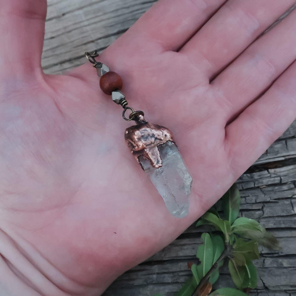 Copper & Brass Raw Quartz Lariat - Grounded Soul | By Blackbird & Sage