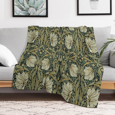 William Morris Green Vintage Floral HD Premium Throw Blanket