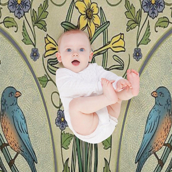 Bluebirds And Spring Blossoms Inspired By Art Nouveau Throw Blanket