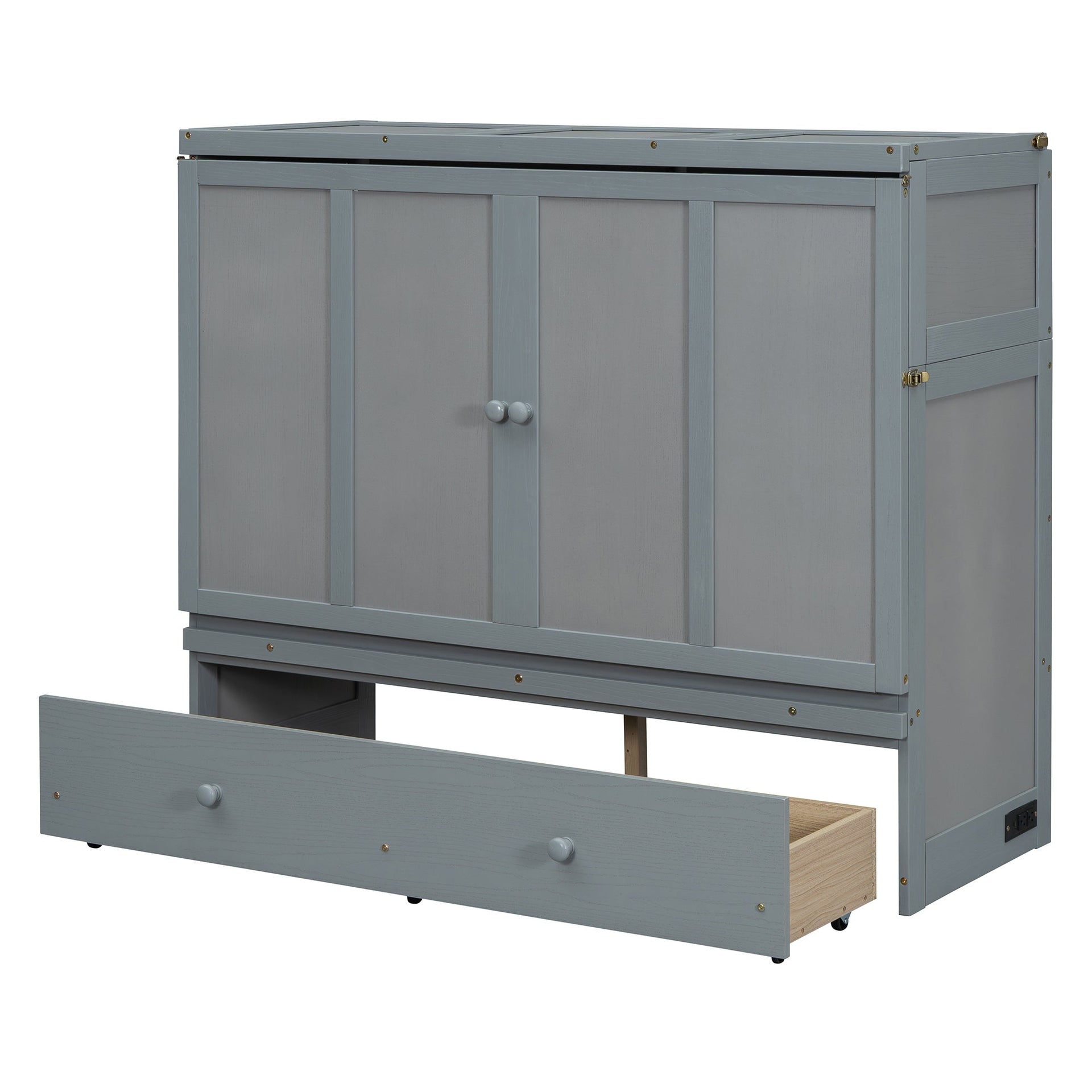 Space-Saving Full Size Murphy Bed with USB Port and Large Drawer Storage