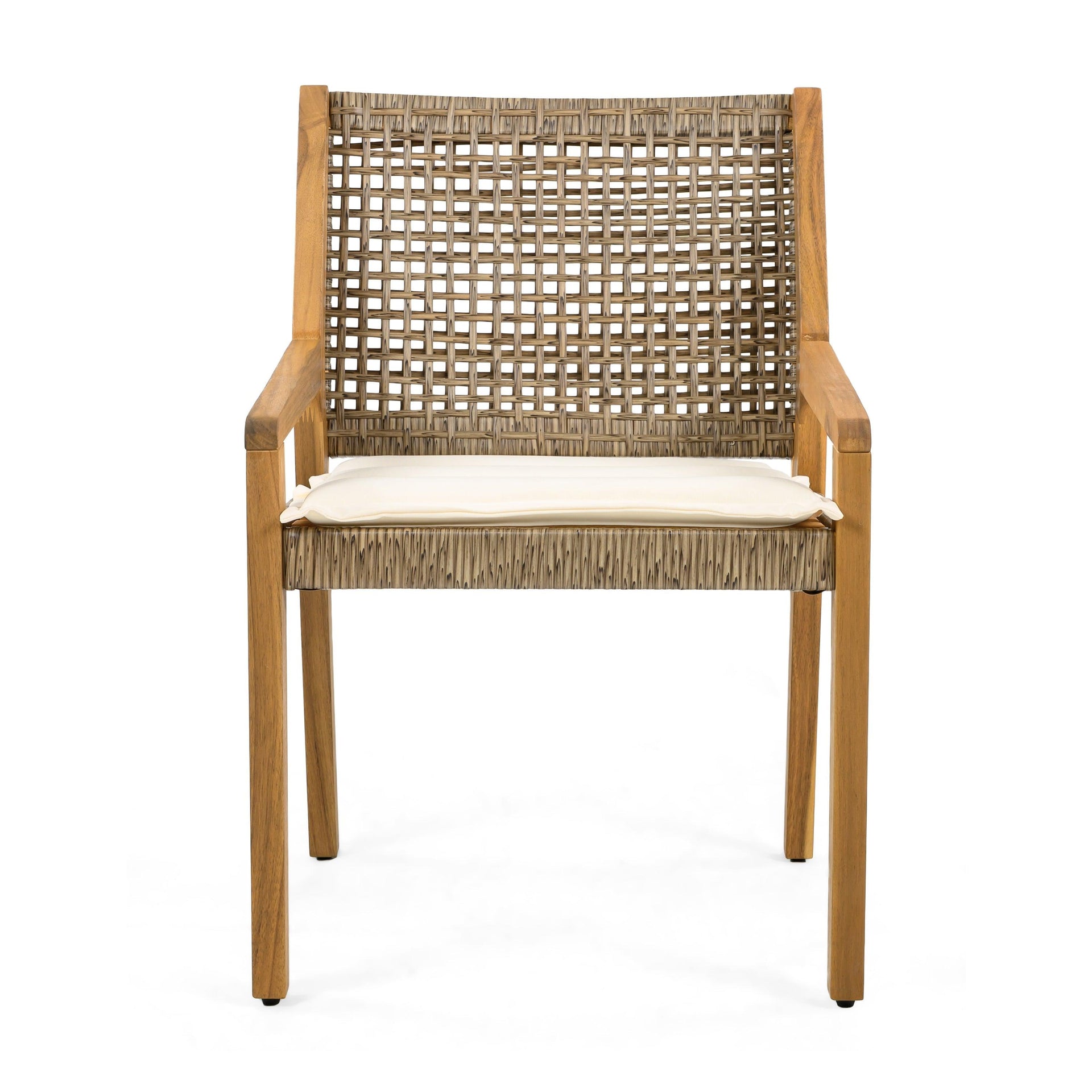 6 Outdoor Acacia Wood and Wicker Dining Chairs Set
