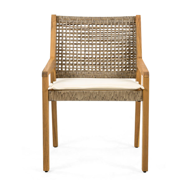 6 Outdoor Acacia Wood and Wicker Dining Chairs Set