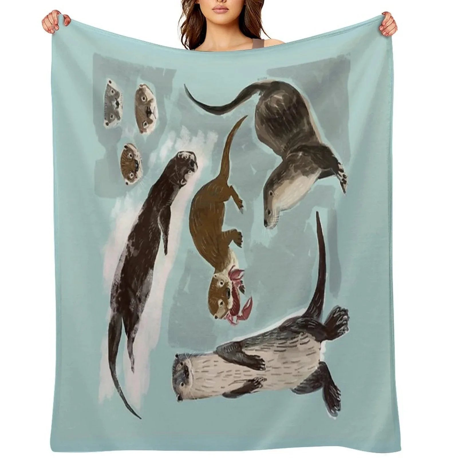 New World Otters Throw Blanket