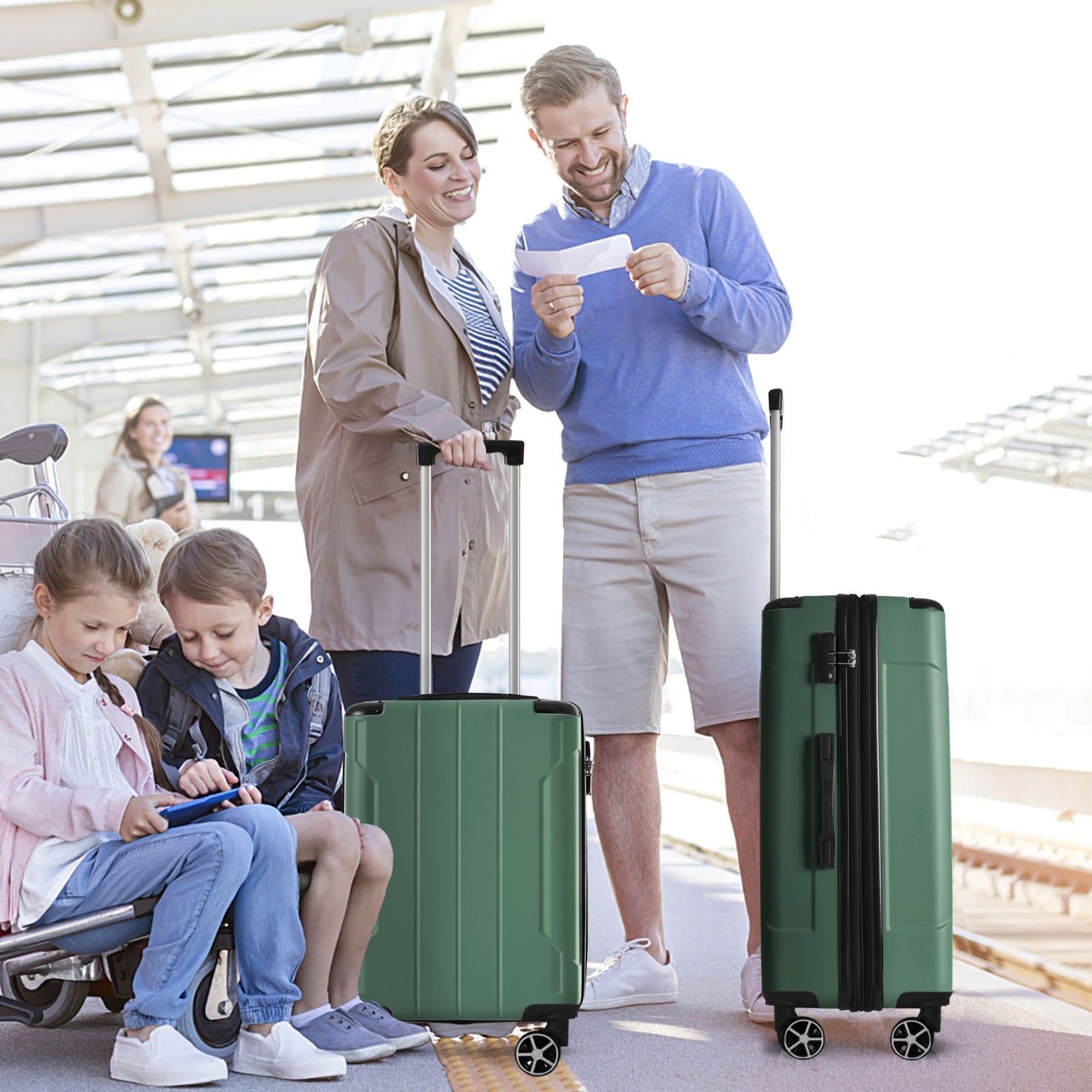 Luggage Sets 2 Piece, Hardshell ABS Lightweight and Expandable(only 28') Suitcases with Double Wheels, Carry-on Luggage, 2-Piece Set (20/28), Green