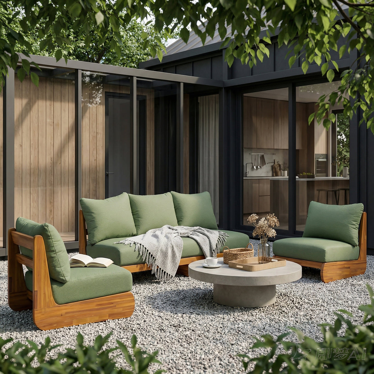 Outdoor Acacia Lazy 5 Seater Chat Set