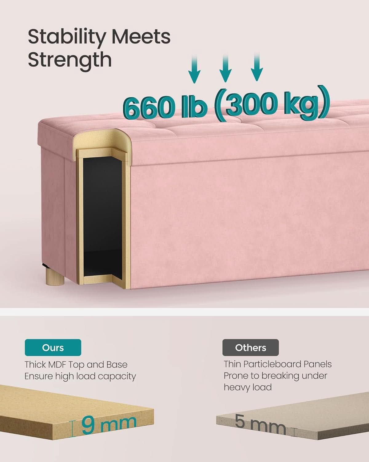 Jelly Pink Velvet Storage Ottoman Bench 15x30 Inches