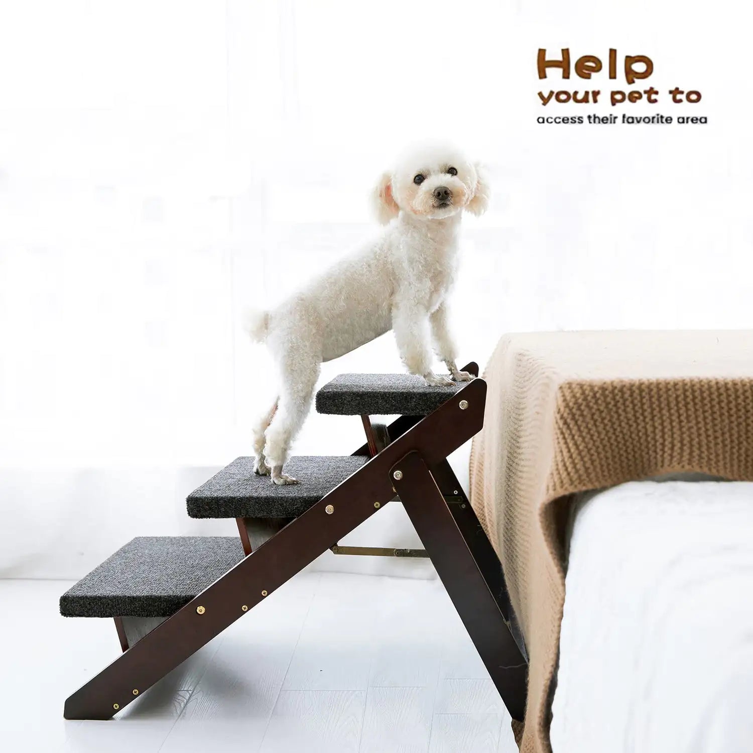 3-Tier Wood Pet Steps & Ramp - Foldable and Portable Ameraeon