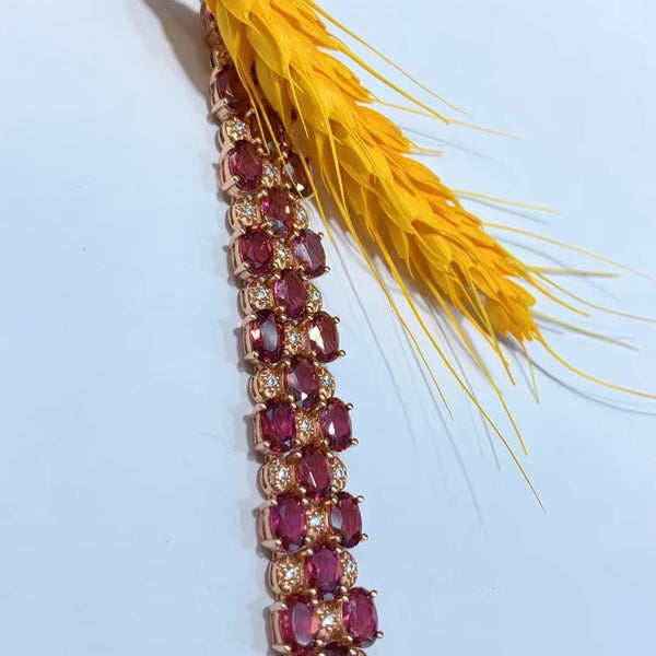 925 Sterling Silver 3 Row Garnets Bracelet Semiprecious Stone Jewellery