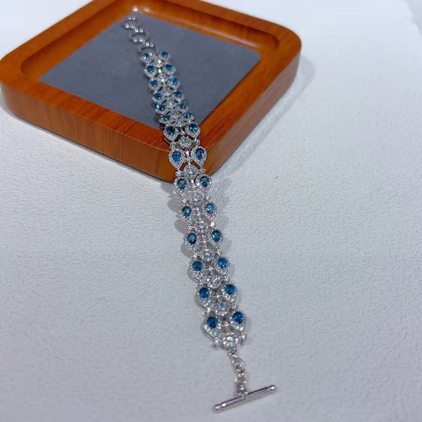 London Blue Topaz Jewelry 925 Silver With 3 Rows Gemstone Bracelet OT Clasp Adjustable