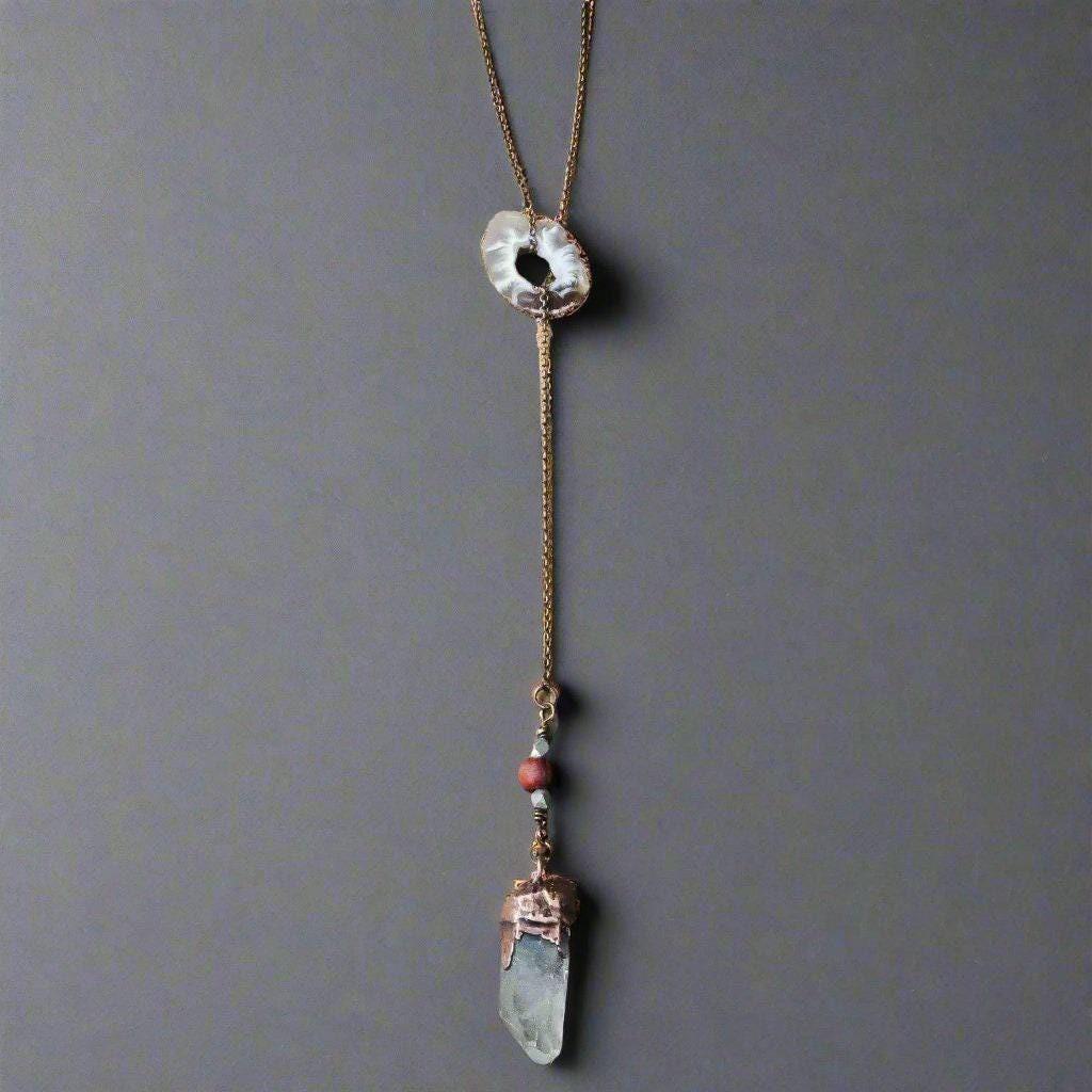 Copper & Brass Raw Quartz Lariat - Grounded Soul | By Blackbird & Sage