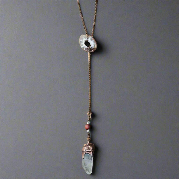 Copper & Brass Raw Quartz Lariat - Grounded Soul | By Blackbird & Sage
