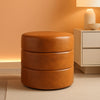 Round Upholstered Faux Leather Ottoman Footrest Camel