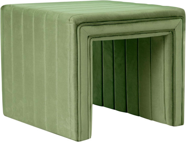 Green Velvety Tufted Ottoman Footstool 18.5 Inches