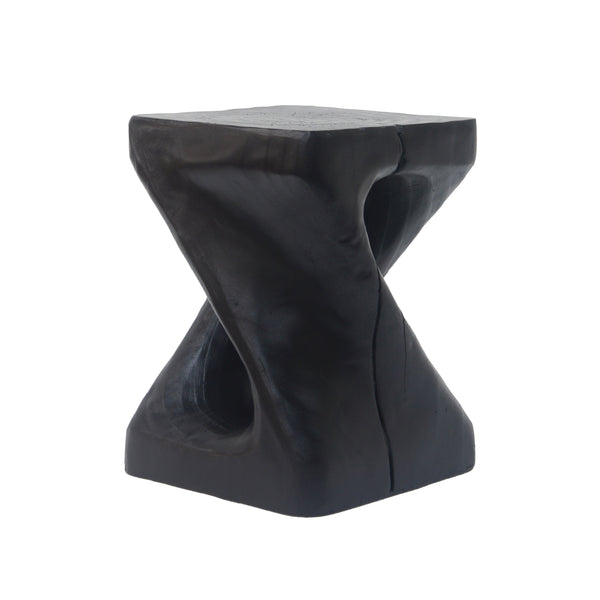 Twist Shape Side Table Wood-like Texture in Black