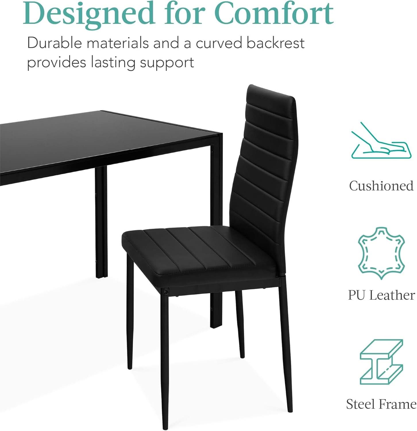 Tempered Glass Ultra Lux Countertop Dining Table Set Black 51 Inch