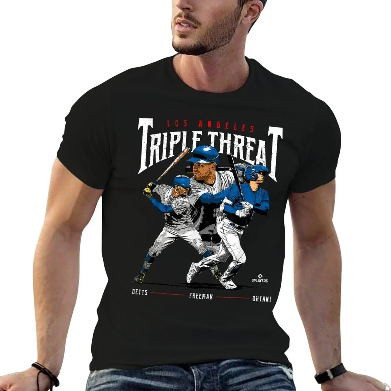 Triple Threat Ohtani, Betts, Freeman Los Angeles MLBPA  Fade-proof Color T-Shirt