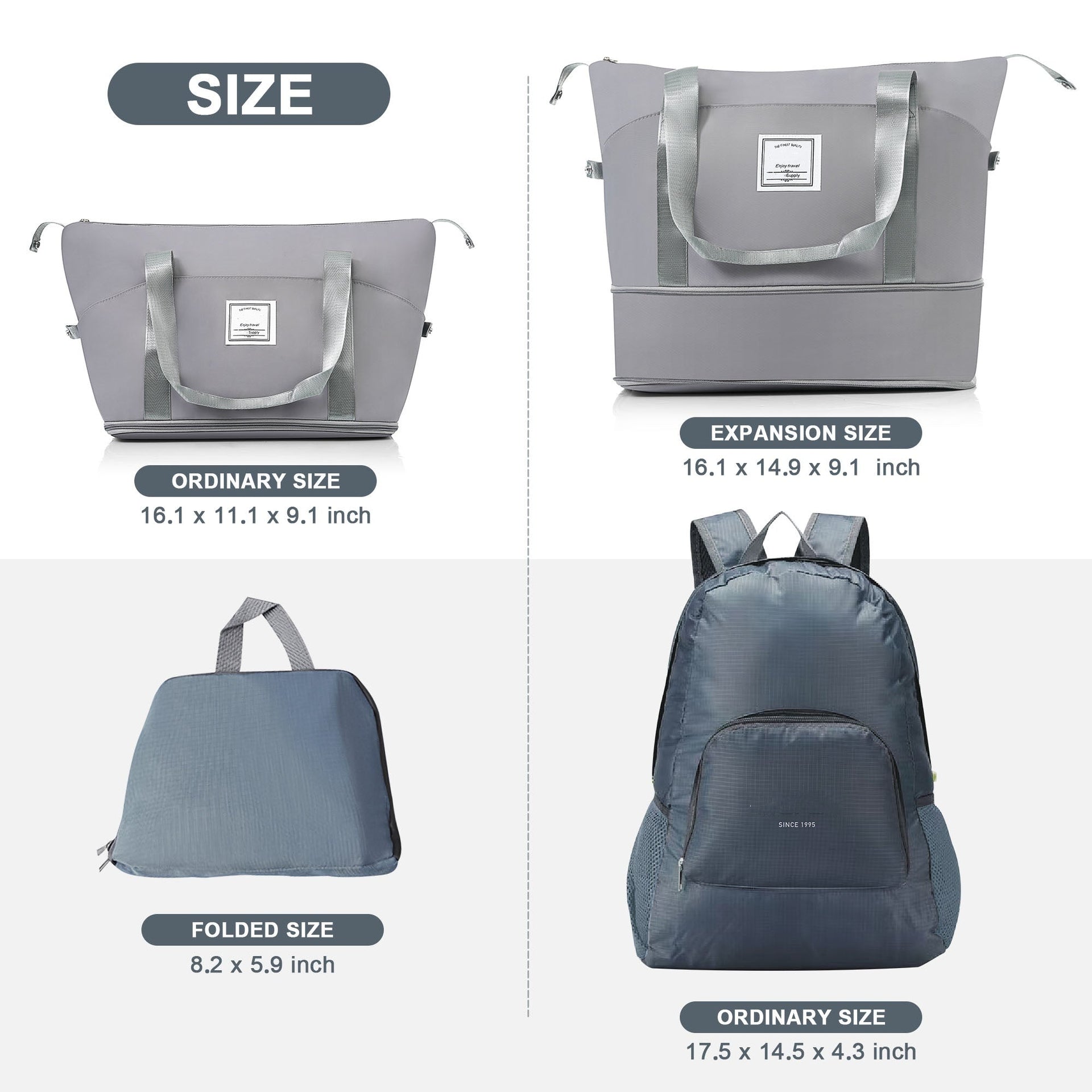 5 Piece Luggage Set with Expandable Duffel Bag & Foldable Backpack – 20