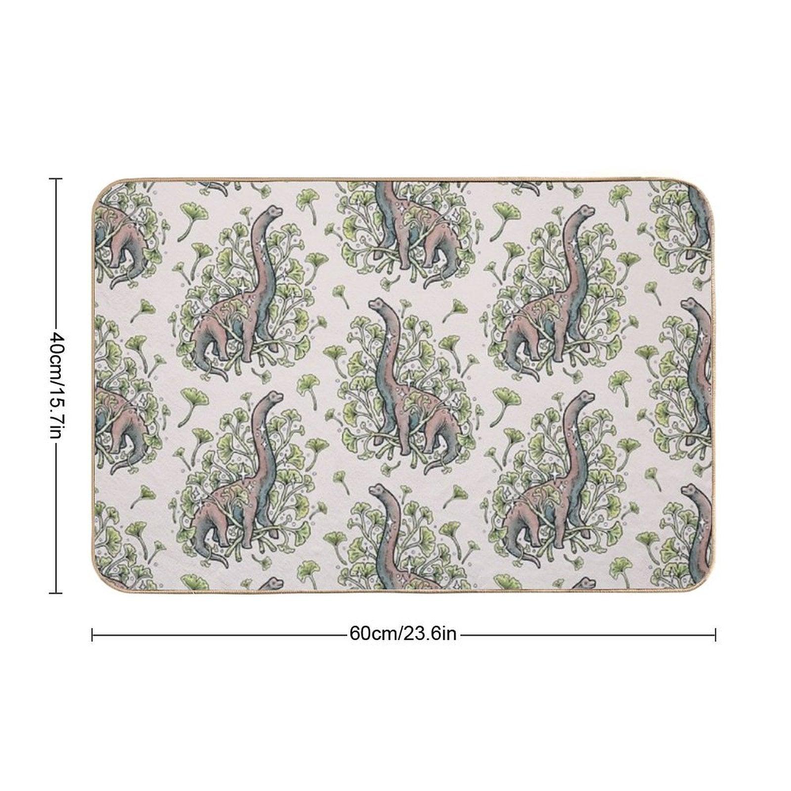 Brachio Ginkgo  Calm Color Palette  Dinosaur Botanical Art  Easy Maintenance Bath Mat