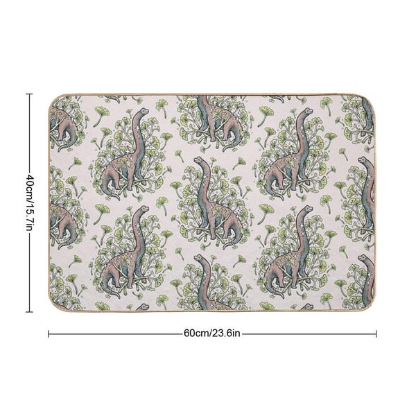 Brachio Ginkgo  Calm Color Palette  Dinosaur Botanical Art  Easy Maintenance Bath Mat