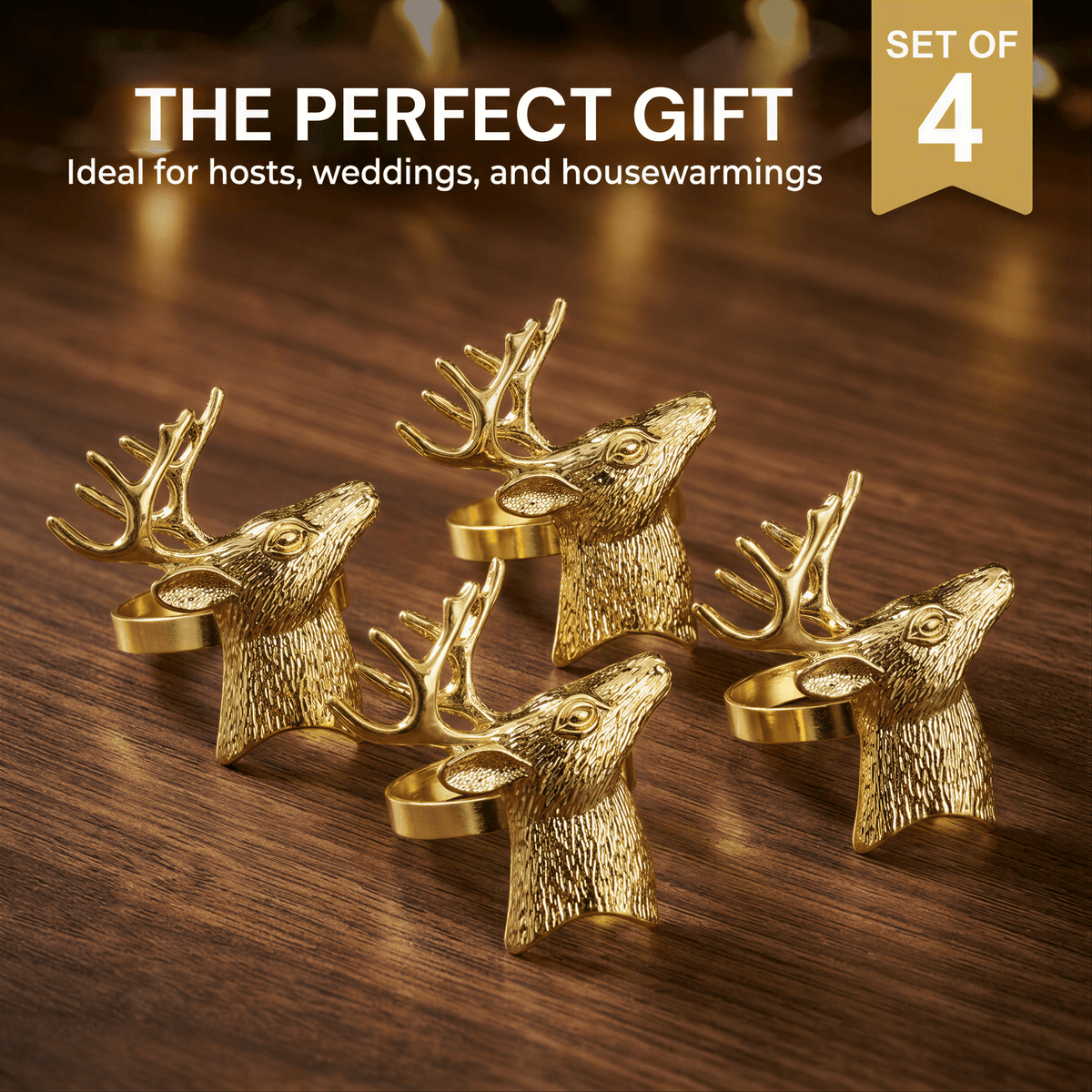 Gold Reindeer Napkin Rings – Festive Charm
